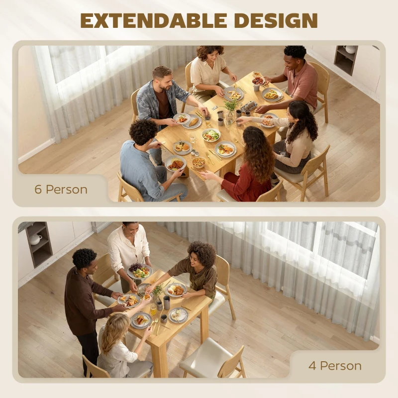 HOMCOM Extendable Table Table for 4-6, Square Folding Dining for Small Spaces, 28"-55" W, Natural