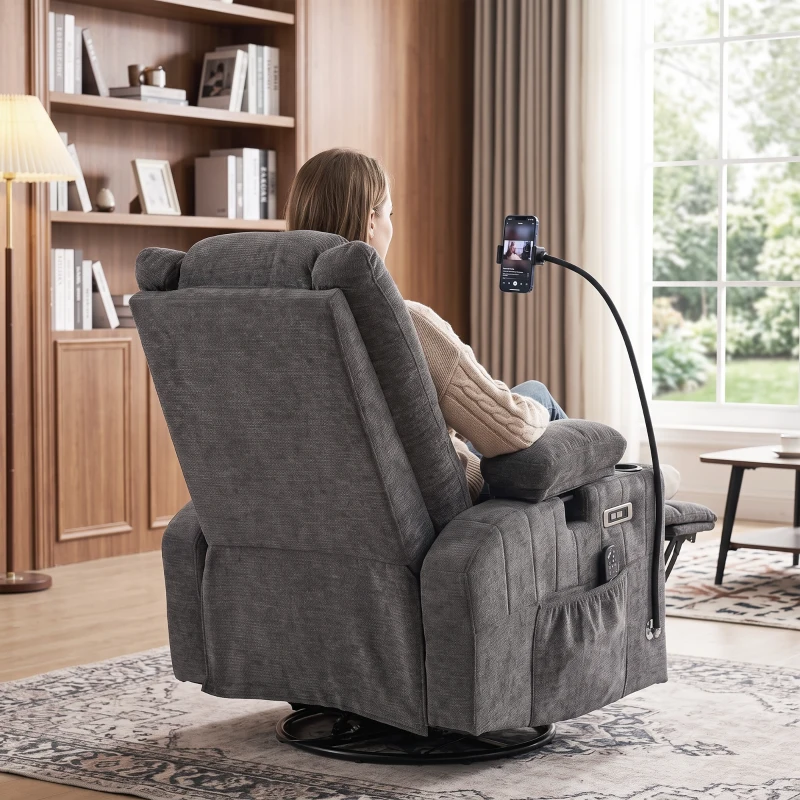 HOMCOM Swivel Rocker Power Recliner Chair with Massage Heat 2D Armrests Adjustable Headrest Phone Holder USB Port, Dark Gray