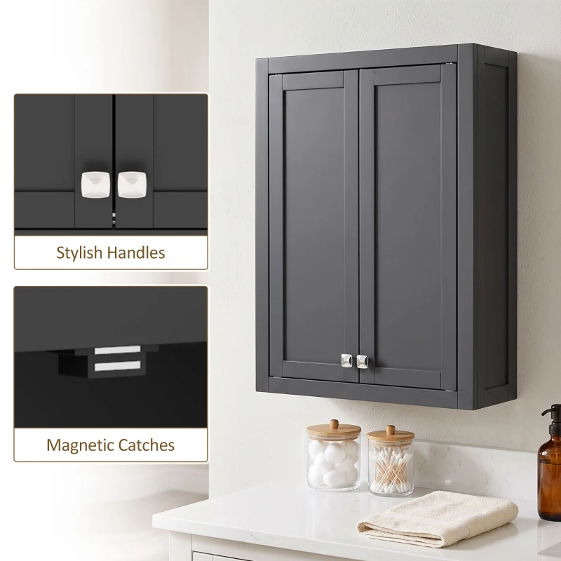 HOMCOM Bathroom Cabinet Wall Mounted, Modern Bathroom Wall Cabinet with 2 Doors and 2 Adjustable Shelves, Black