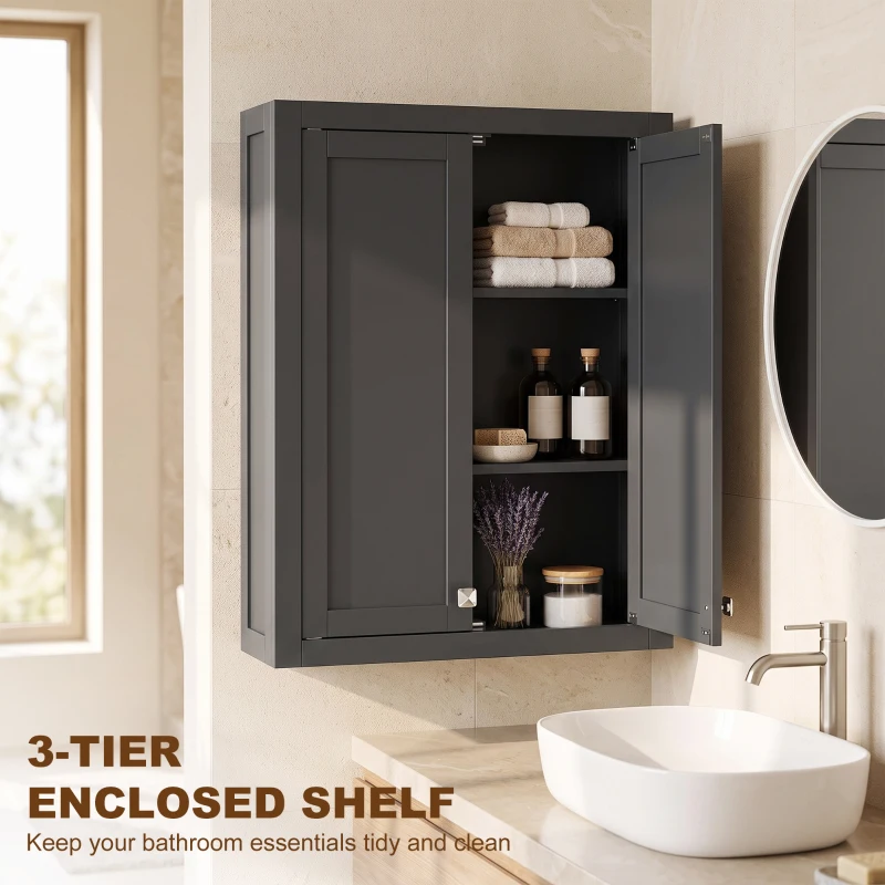 HOMCOM Bathroom Cabinet Wall Mounted, Modern Bathroom Wall Cabinet with 2 Doors and 2 Adjustable Shelves, Black