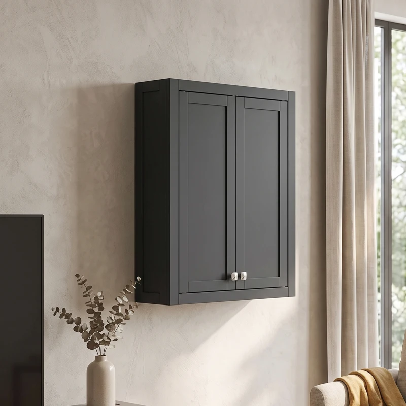 HOMCOM Bathroom Cabinet Wall Mounted, Modern Bathroom Wall Cabinet with 2 Doors and 2 Adjustable Shelves, Black