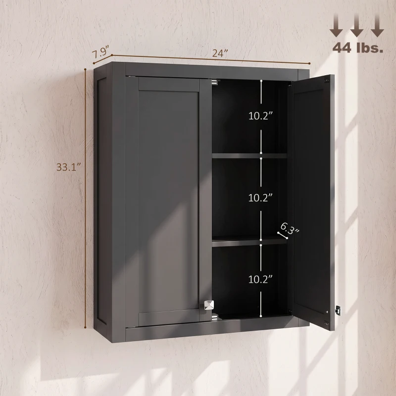 HOMCOM Bathroom Cabinet Wall Mounted, Modern Bathroom Wall Cabinet with 2 Doors and 2 Adjustable Shelves, Black