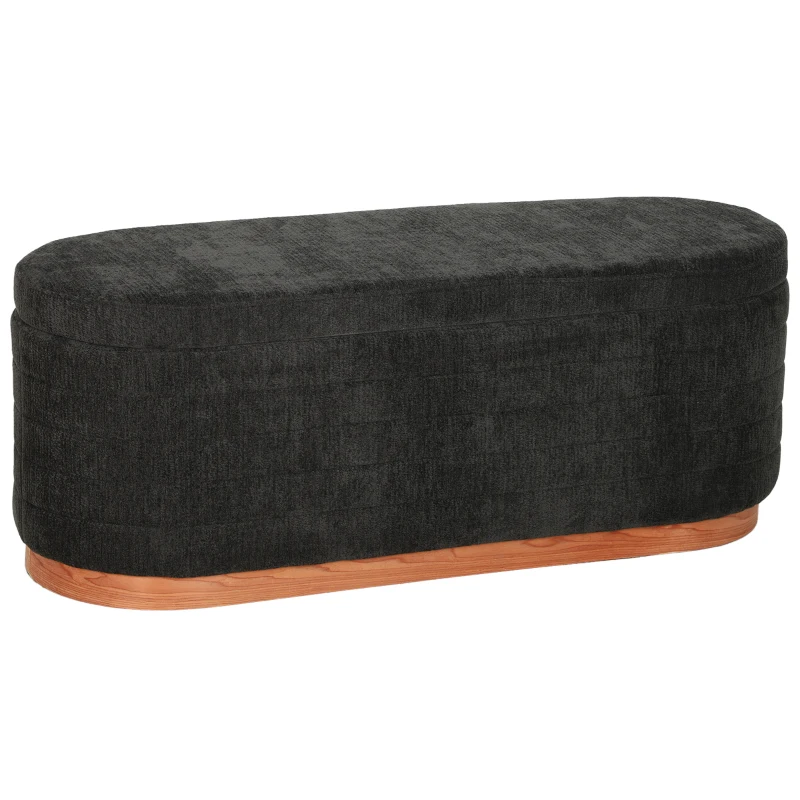 HOMCOM Storage Ottoman Bench Oval Chenille Upholstered Ottoman with Storage Chest, Dark Gray