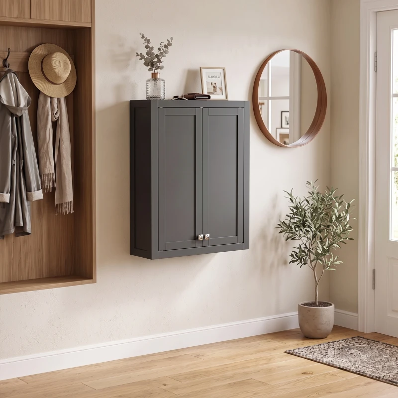 HOMCOM Bathroom Cabinet Wall Mounted, Modern Bathroom Wall Cabinet with 2 Doors and 2 Adjustable Shelves, Black