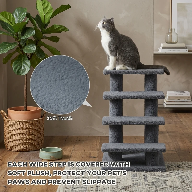 PawHut 25" 4-Step Multi-Level Carpeted Cat Scratching Post Pet Stairs, Gray