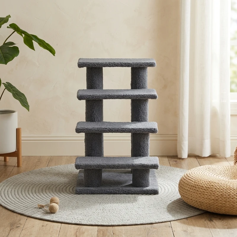 PawHut 25" 4-Step Multi-Level Carpeted Cat Scratching Post Pet Stairs, Gray