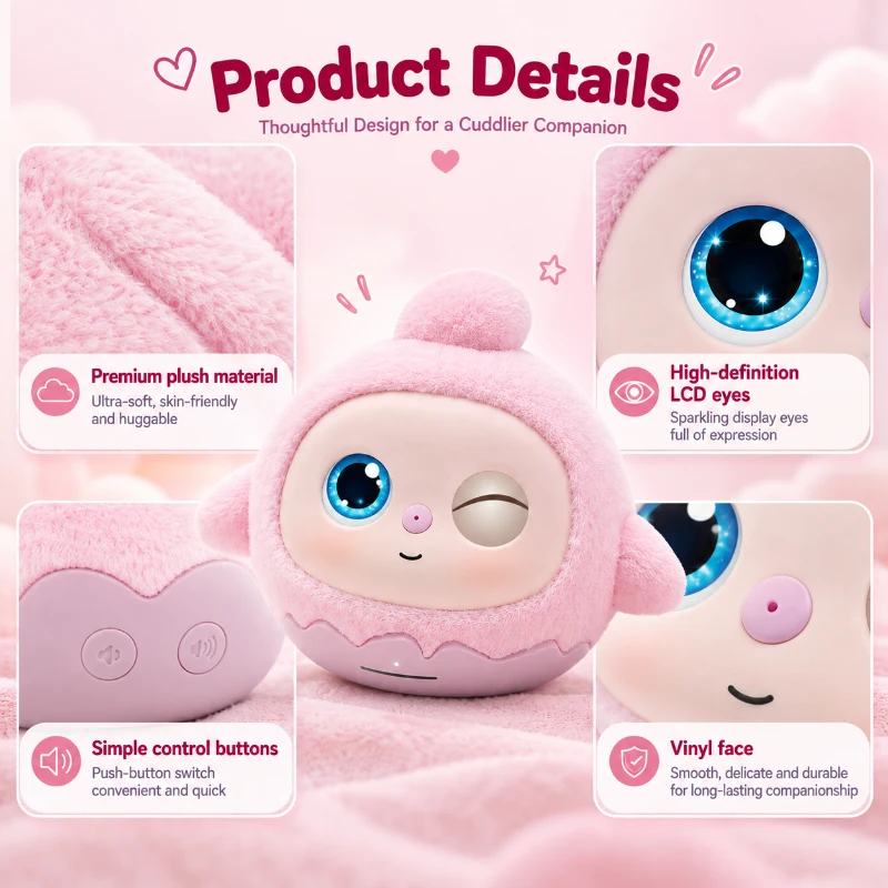 Lovi AI Companion Interactive Robot for Play, Bedtime and Learning, Smart Emotional Talking Toys for Kids With LCD Emotional Eye Screen, Desk Educational Playmate for Boys & Girls, Pink