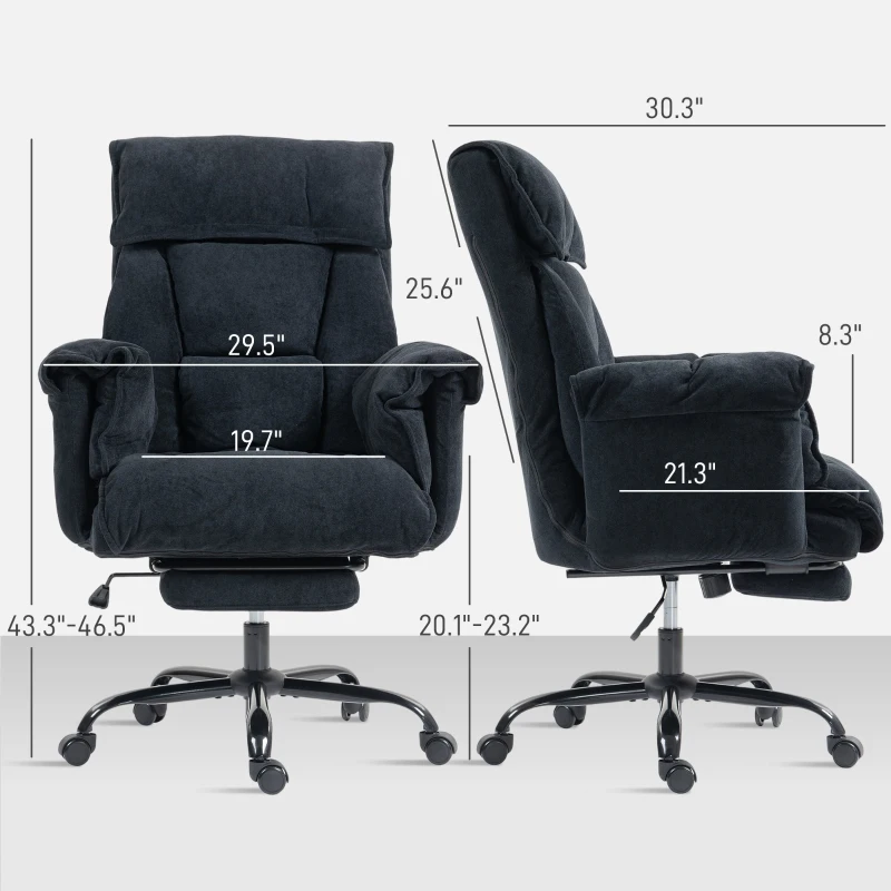 HOMCOM High Back Office Chair, Reclining Desk Chair with Footrest, High Resilience Foam, Rolling Wheels, Black