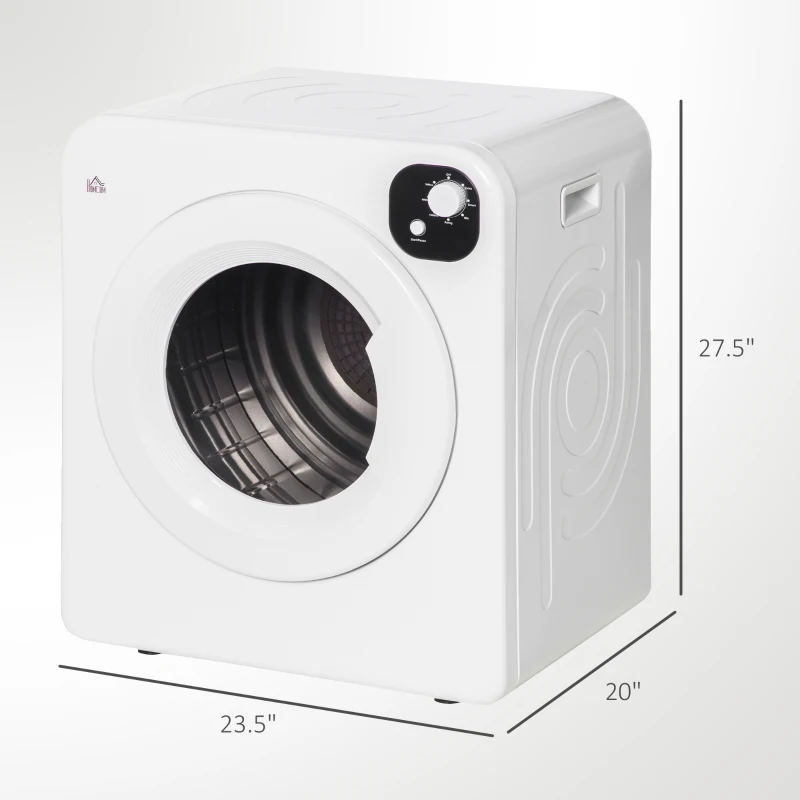 HOMCOM Compact Laundry Dryer 1300W Portable Clothes Dryer with 3.2 cu.ft Stainless Steel Drum, Front Load Electric Dryer, White
