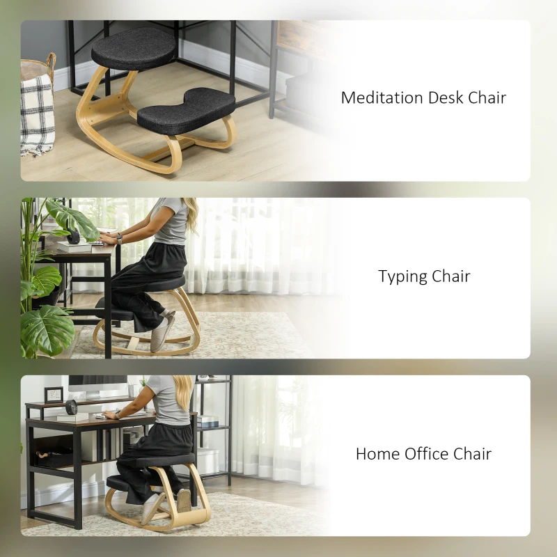 HOMCOM Ergonomic Kneeling Chair with Wood Frame, Posture Support Desk Chair for Home Office, 264 lb Capacity, Black