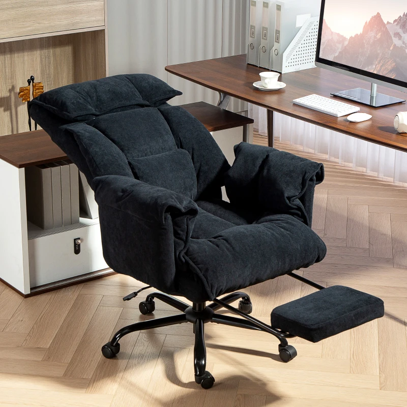 HOMCOM High Back Office Chair, Reclining Desk Chair with Footrest, High Resilience Foam, Rolling Wheels, Black