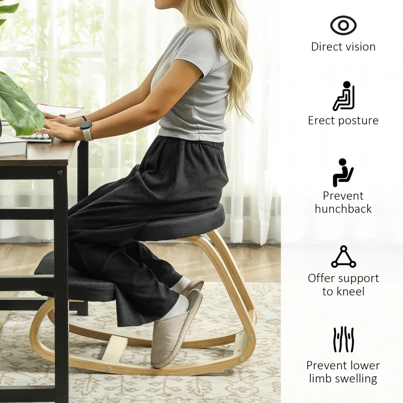 HOMCOM Ergonomic Kneeling Chair with Wood Frame, Posture Support Desk Chair for Home Office, 264 lb Capacity, Black