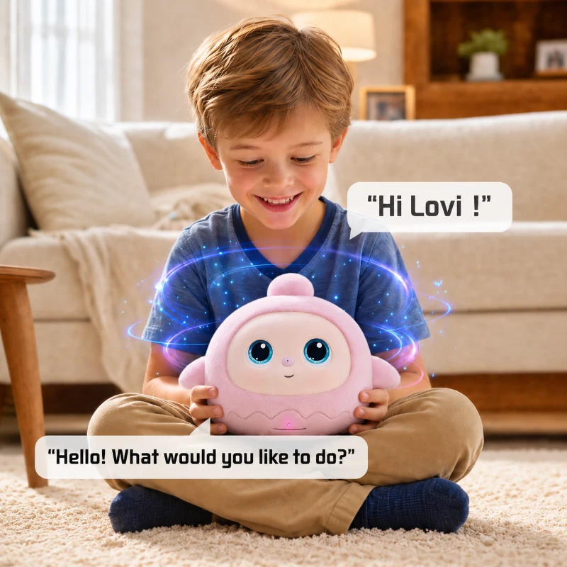Lovi AI Companion Interactive Robot for Play, Bedtime and Learning, Smart Emotional Talking Toys for Kids With LCD Emotional Eye Screen, Desk Educational Playmate for Boys & Girls, Pink