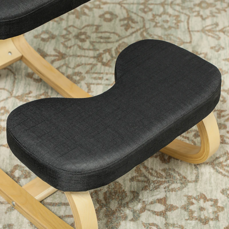 HOMCOM Ergonomic Kneeling Chair with Wood Frame, Posture Support Desk Chair for Home Office, 264 lb Capacity, Black