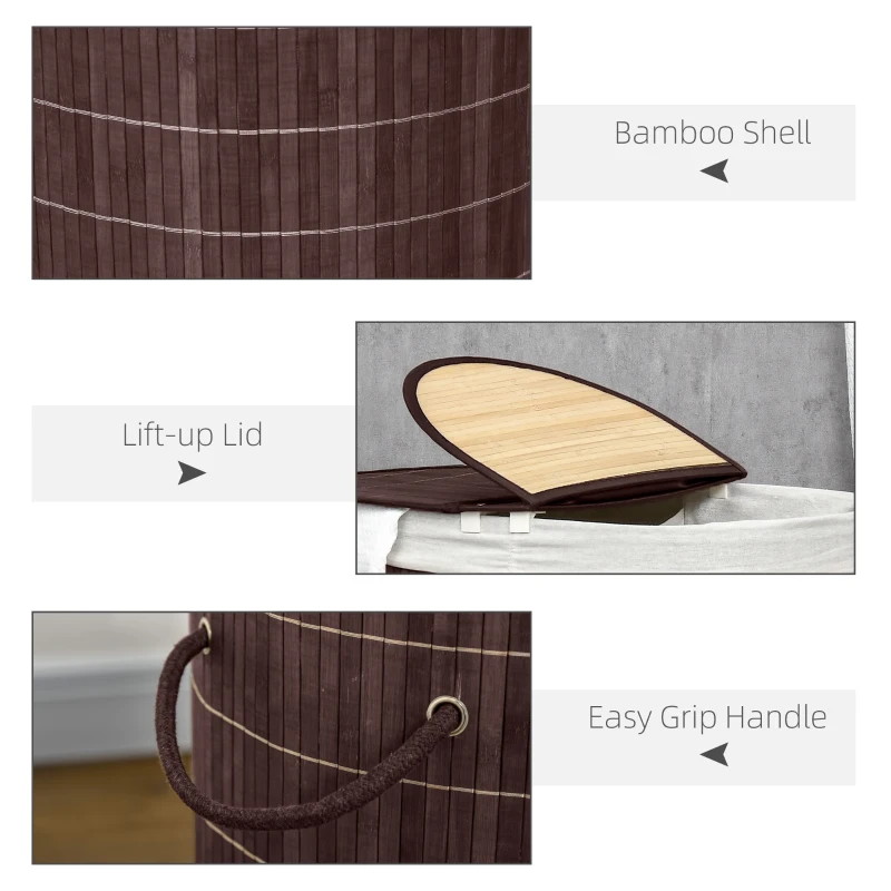 HOMCOM 26.4Gal/100L Handwoven Laundry Hamper with Lid, Double Laundry Basket with Removable Washable Inner Bag, Brown