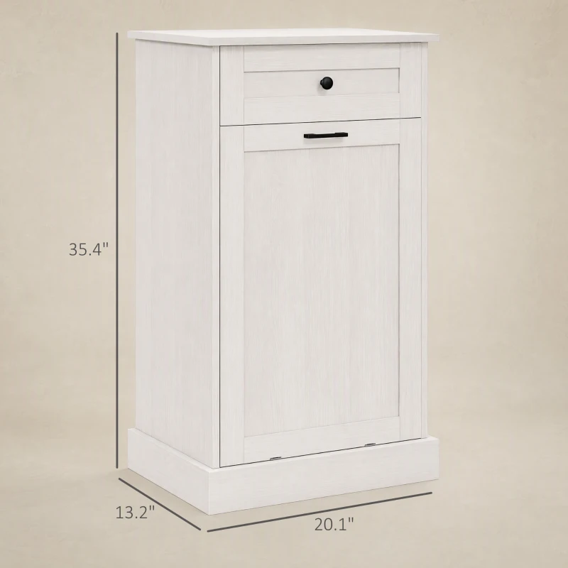 HOMCOM Kitchen Tilt Out Trash Bin Cabinet Free Standing Storage Cabinet with Drawer, Light Gray