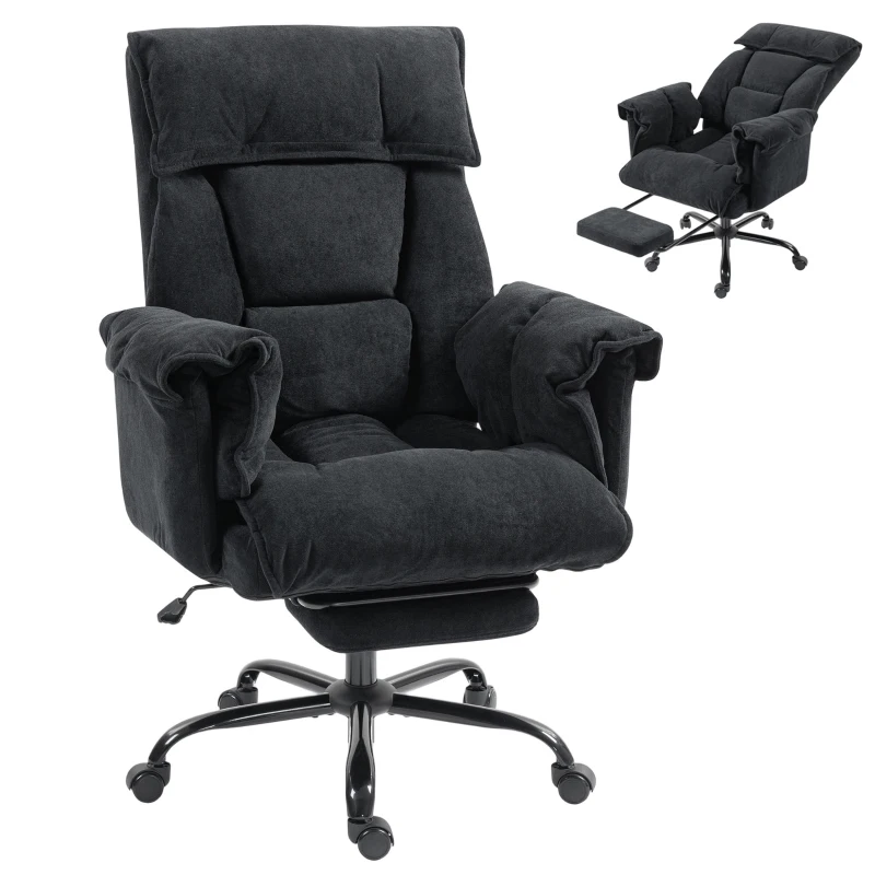 HOMCOM High Back Office Chair, Reclining Desk Chair with Footrest, High Resilience Foam, Rolling Wheels, Black