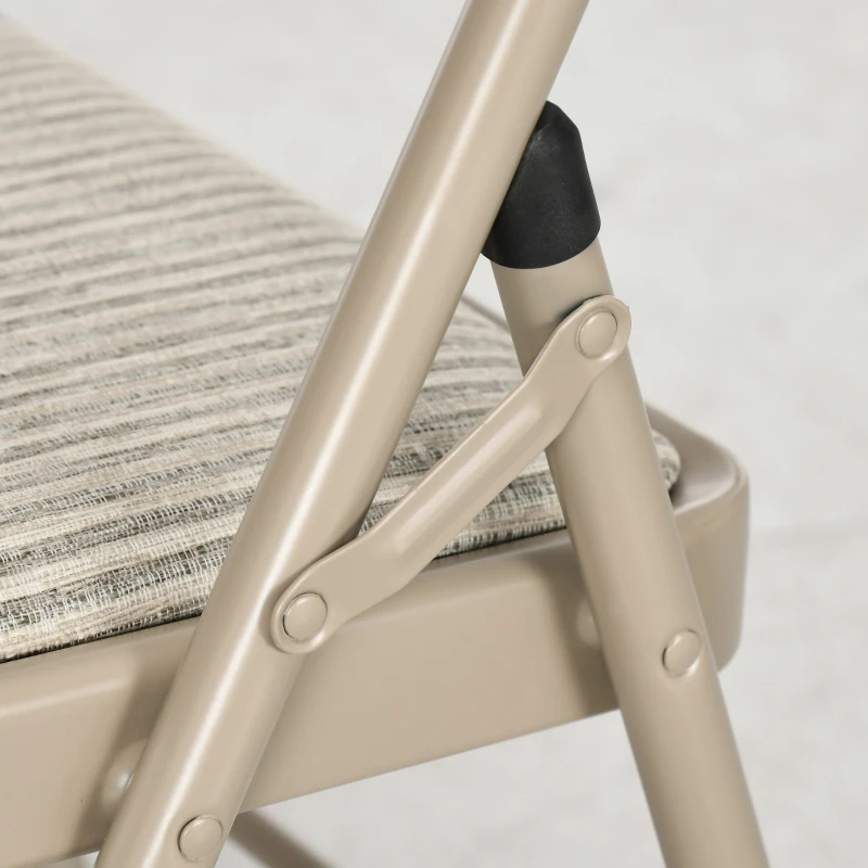 HOMCOM Set of 6 Metal Foldable Chairs, Faux Linen Padded Folding Chairs with Cushion Seat and Open Back for Indoor, Beige