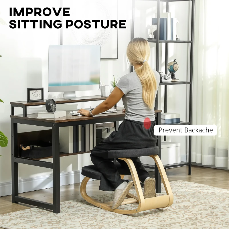 HOMCOM Ergonomic Kneeling Chair with Wood Frame, Posture Support Desk Chair for Home Office, 264 lb Capacity, Black