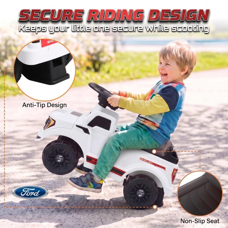 Qaba Ride on Push Car, Licensed Shelby Foot to Floor Sliding Toddler Toy with Trailer, Lift-Up Hood for 18-72 M, White