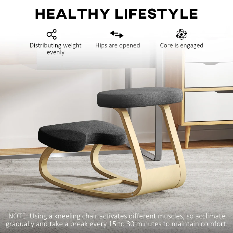 HOMCOM Ergonomic Kneeling Chair with Wood Frame, Posture Support Desk Chair for Home Office, 264 lb Capacity, Black