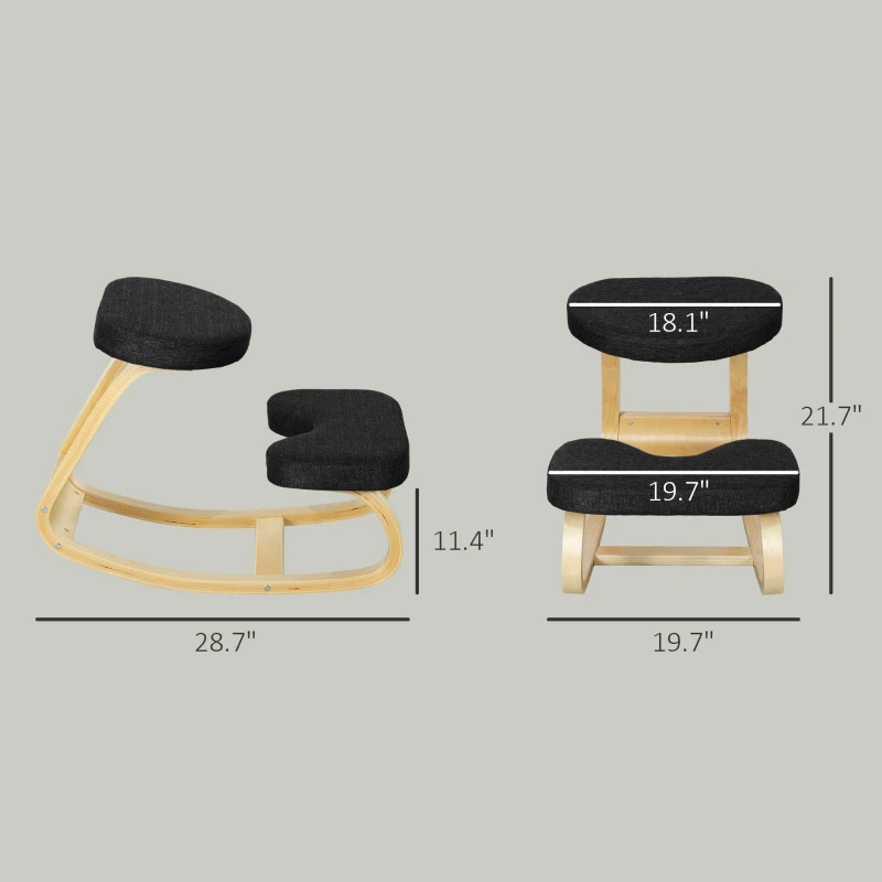 HOMCOM Ergonomic Kneeling Chair with Wood Frame, Posture Support Desk Chair for Home Office, 264 lb Capacity, Black
