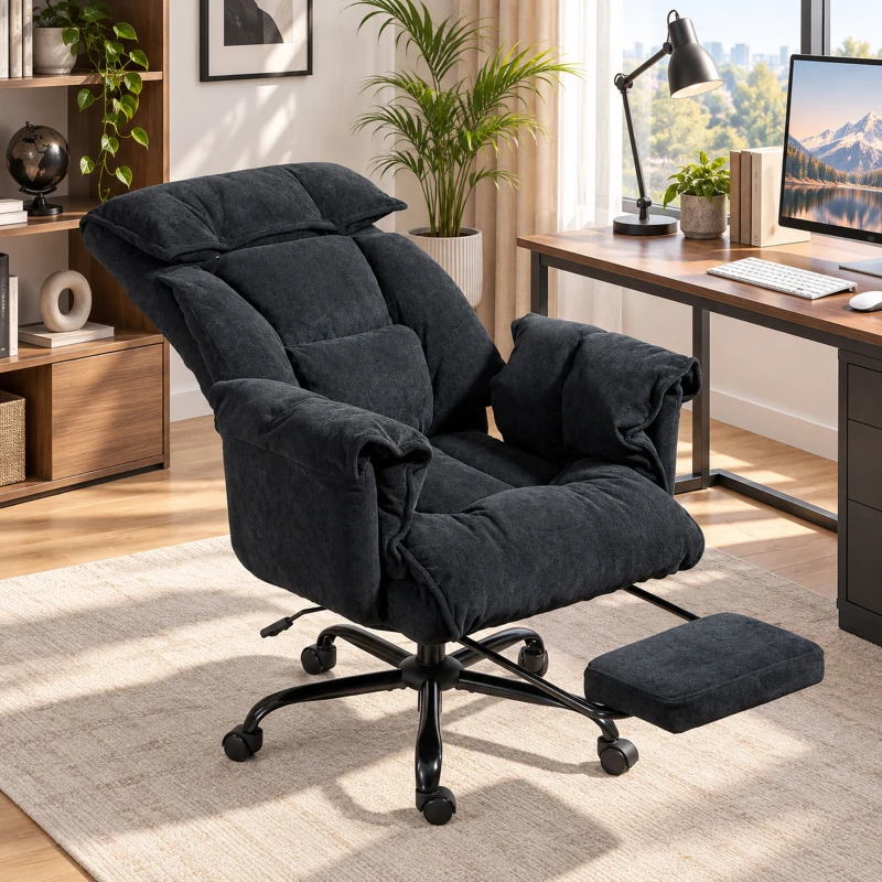 HOMCOM High Back Office Chair, Reclining Desk Chair with Footrest, High Resilience Foam, Rolling Wheels, Black