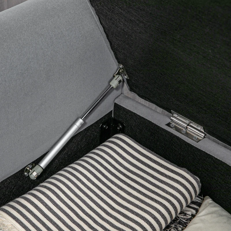 HOMCOM 50 Inches Storage Ottoman, End of Bed Bench with Rolled Arms, Wood Legs, Button Tufted Storage Bench, Charcoal Gray