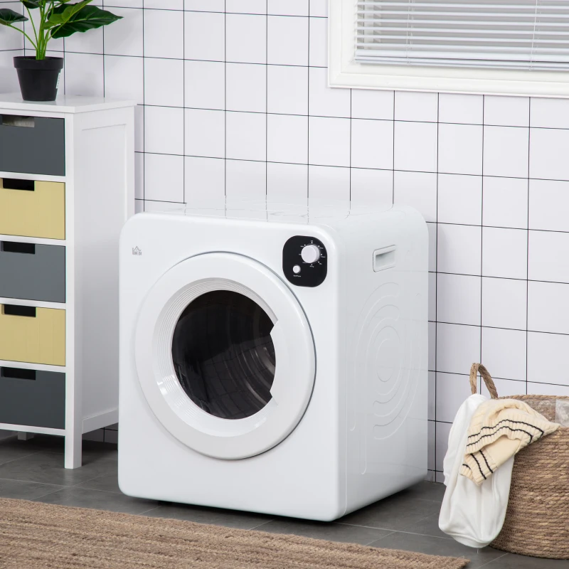 HOMCOM Compact Laundry Dryer 1300W Portable Clothes Dryer with 3.2 cu.ft Stainless Steel Drum, Front Load Electric Dryer, White