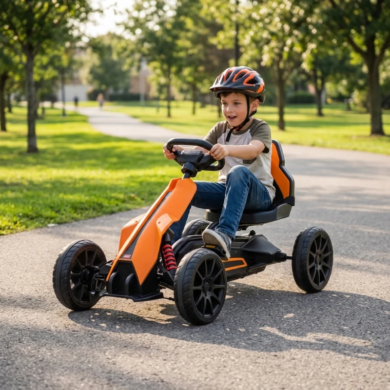 Aosom 12V Electric Go Kart for Kids, Ride On Toy with EVA Tires, 2 Speeds, Adjustable Seat, Safety Belt for 3-8 Years, Orange
