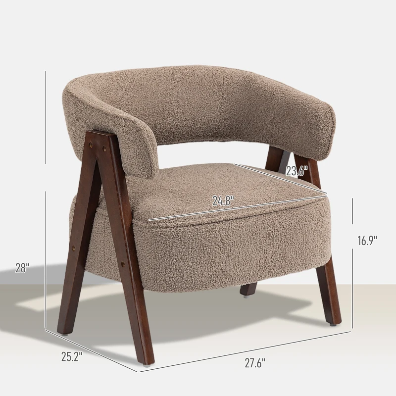 HOMCOM Sherpa Fleece Accent Chair, Upholstered Armchair with Solid Wood Legs for Living Room, Light Brown