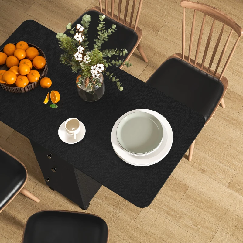HOMCOM Drop Leaf Dining Table, Mobile Folding Table on Wheels with Drawers and Cabinet for Dining Room, Kitchen, Black