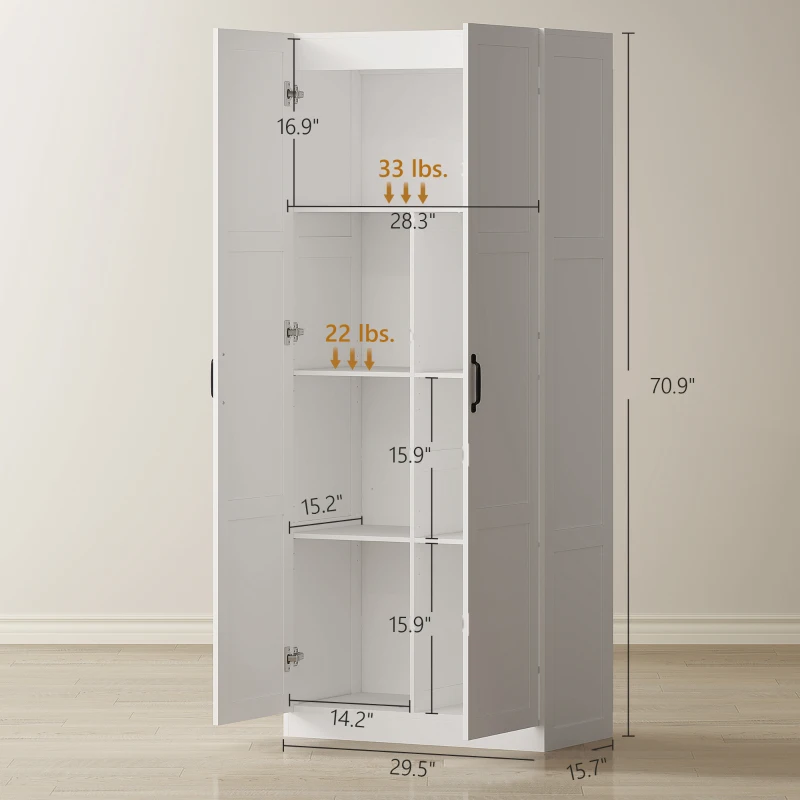 HOMCOM Farmhouse Pantry Cabinet, 71" Tall Kitchen Pantry Storage Cabinet with Soft-Close Hinges, Adjustable Shelves, White