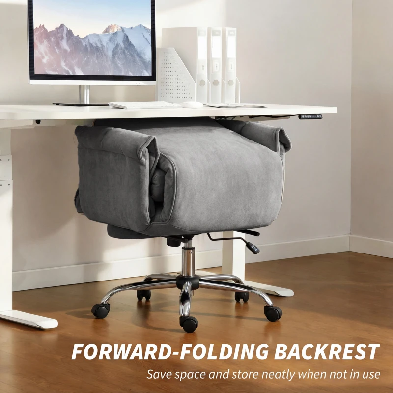 HOMCOM High Back Office Chair, Reclining Desk Chair with Footrest, High Resilience Foam, Rolling Wheels, Light Taupe Gray