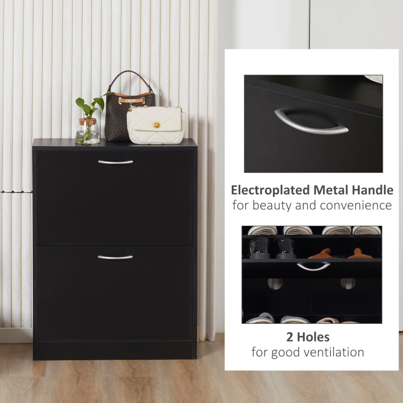 HOMCOM Shoe Cabinet with 2 Flip Drawers, Narrow Shoe Storage Cabinet with Adjustable Shelves for Entryway, Hallway, Black