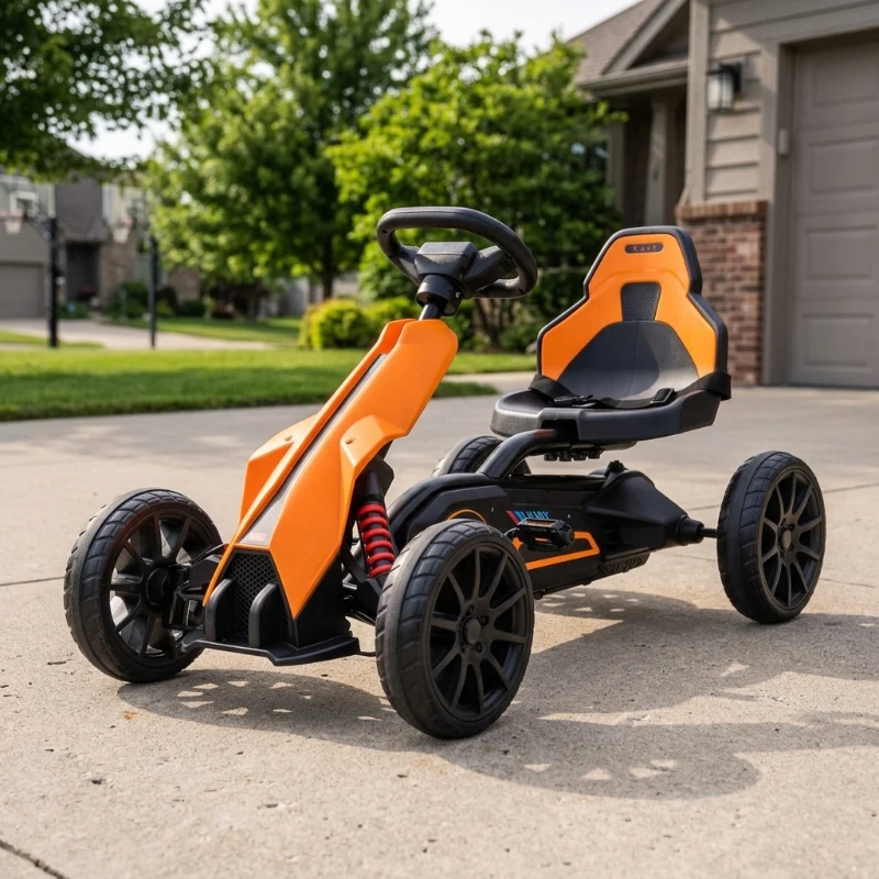 Aosom 12V Electric Go Kart for Kids, Ride On Toy with EVA Tires, 2 Speeds, Adjustable Seat, Safety Belt for 3-8 Years, Orange
