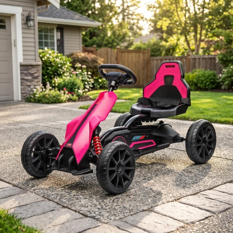Aosom 12V Electric Go Kart for Kids, Ride On Toy with EVA Tires, 2 Speeds, Adjustable Seat, Safety Belt for 3-8 Years, Pink