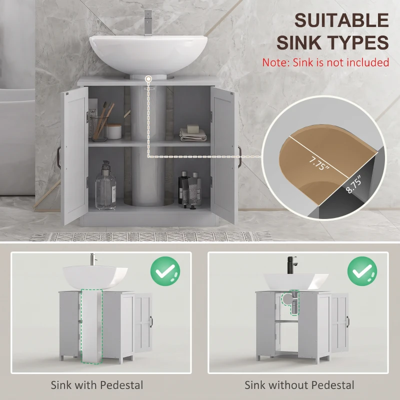 kleankin Bathroom Sink Cabinet, Pedestal Sink Cabinet with Adjustable Shelf, Gray