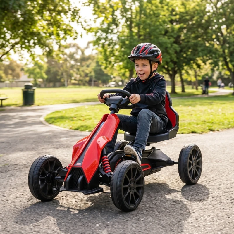 Aosom 12V Electric Go Kart for Kids, Ride On Toy with EVA Tires, 2 Speeds, Adjustable Seat, Safety Belt for 3-8 Years, Red