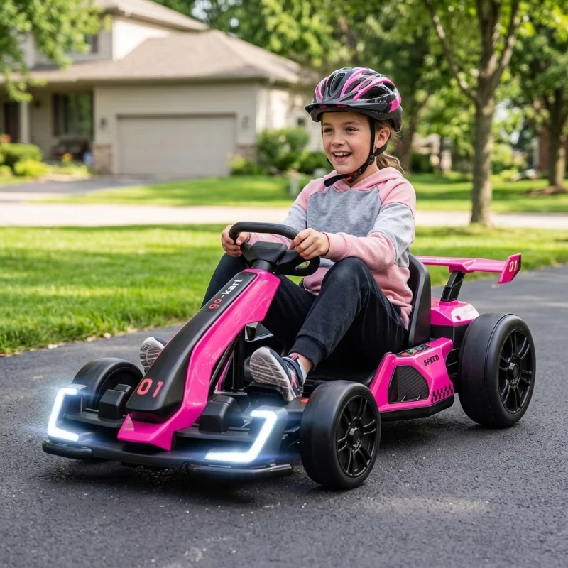 Aosom 24V 7.5 MPH Electric Go Kart with Adjustable Seat, Slow Start, Pink