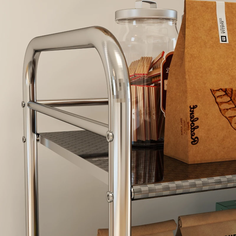 HOMCOM 3 Tier Stainless Steel Rolling Cart with Adjustable Shelf, Utility Cart on Wheels with Handles for Kitchen, Silver