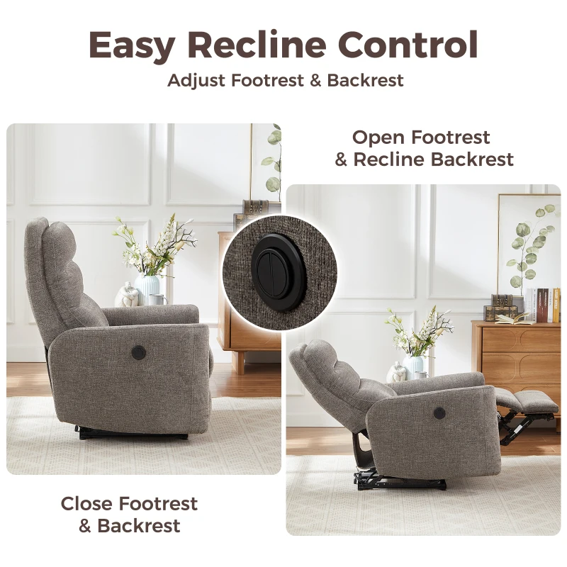 Wide Power Fabric Recliner with Adjustable Headrest and 30D Foam, Ergonomic Upholstered Chair for Living Room, 32'' L x 36"W x 43" H, Gray