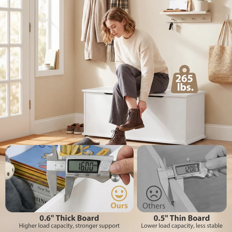 HOMCOM Lift Top Storage Bench, 39.4" Modern Storage Chest with 264 lbs. Weight Capacity, White