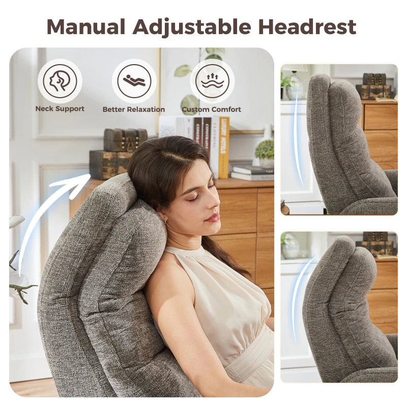 Wide Power Fabric Recliner with Adjustable Headrest and 30D Foam, Ergonomic Upholstered Chair for Living Room, 32'' L x 36"W x 43" H, Gray