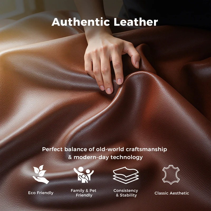 Genuine Leather Swivel Rocker Recliner with Wingback and Flared Arms, Versatile Lounge Chair for Living Room, 32'' L x 54.5"W x 39.5" H, Brown