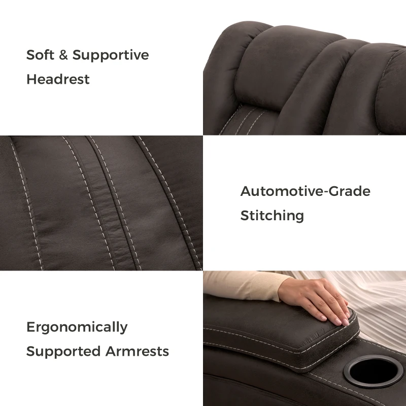Cozy Manual Rocker Recliner with Dual Cup Holders and 160-Degree Recline, Plush Lounge Chair with Hidden Arm Storage, 38'' L x 38" W x 40" H