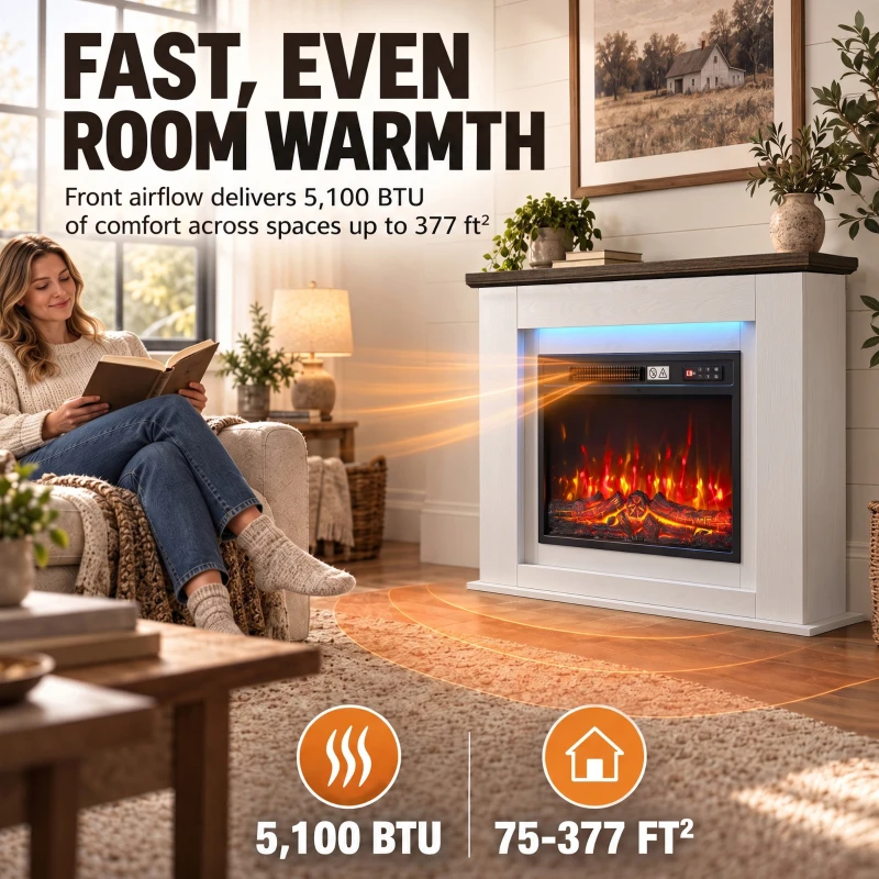 HOMCOM 40" Electric Fireplace with Mantel, LED Strip, Fireplace TV Stand for 55" TVs, Adjustable Flame, White