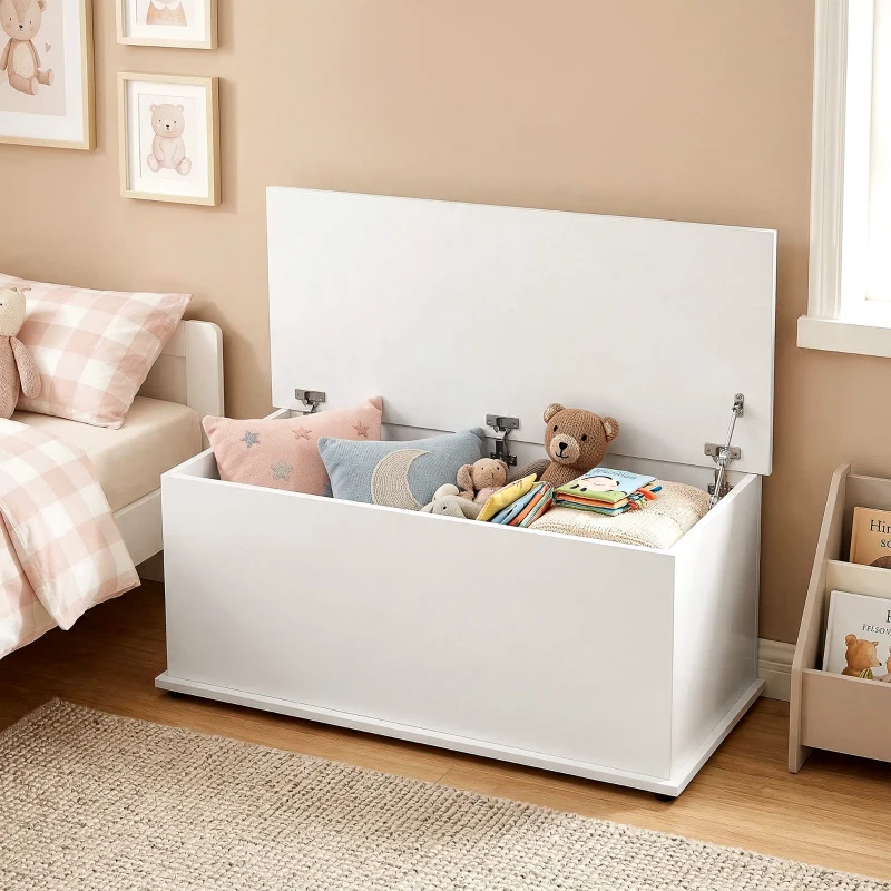 HOMCOM Lift Top Storage Bench, 39.4" Modern Storage Chest with 264 lbs. Weight Capacity, White