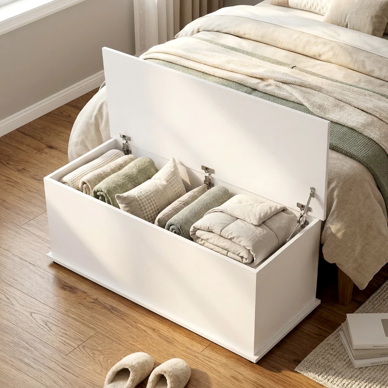HOMCOM Lift Top Storage Bench, 39.4" Modern Storage Chest with 264 lbs. Weight Capacity, White