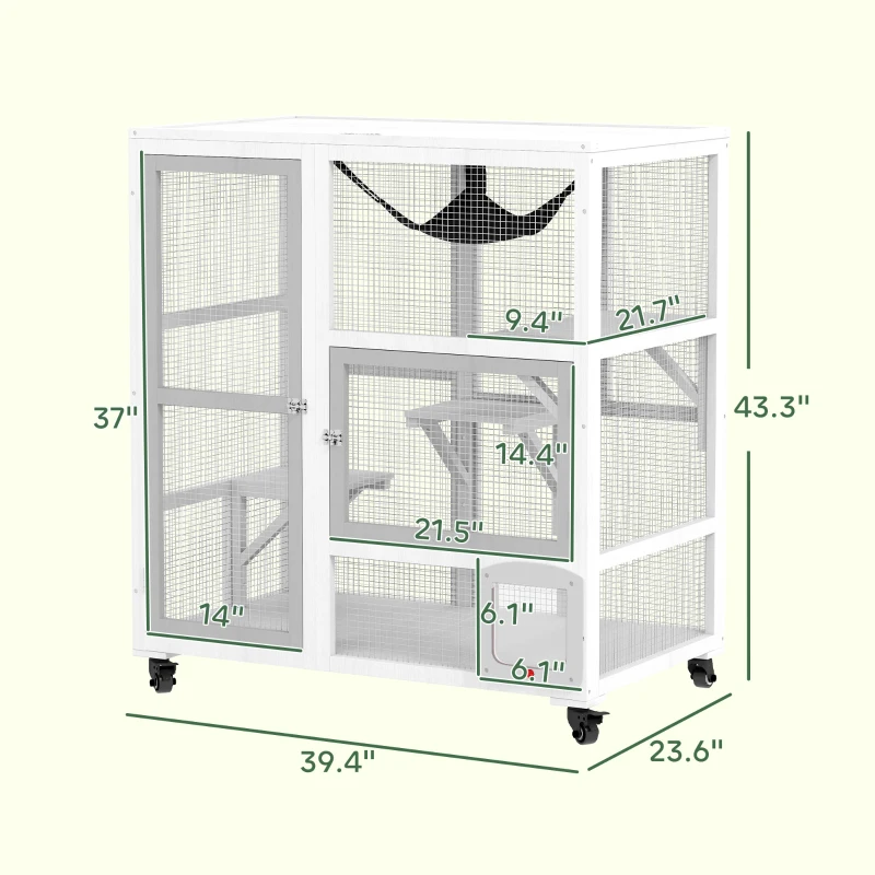 PawHut Cat House, Indoor Cat Enclosure on Wheels with Openable Top, 39", White